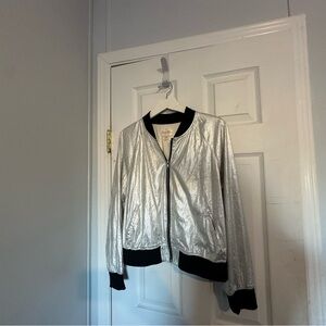RACHEL Rachel Roy Silver Metallic "Millennium" Bomber Jacket - Size XL